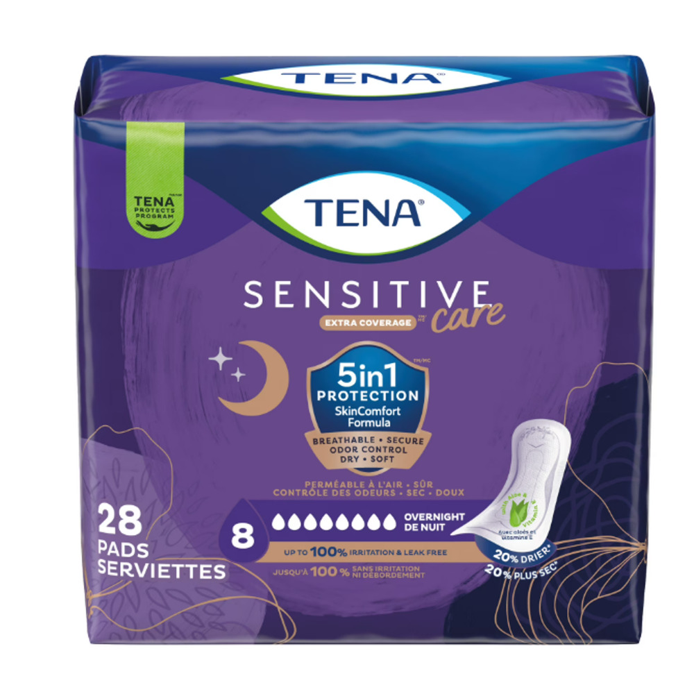 TENA Sensitive Care Overnight Incontinence Pads Women 28 Count